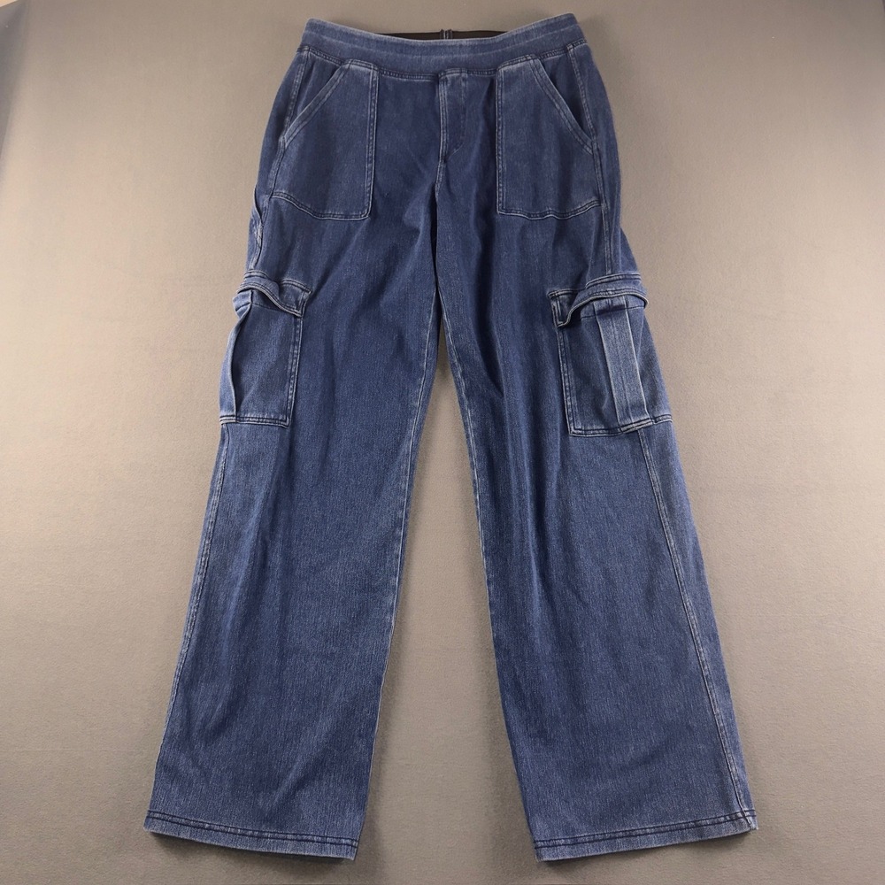 Halara Flex Mid Rise Straight Leg Cargo Jeans Light Floral Blue Denim Large L